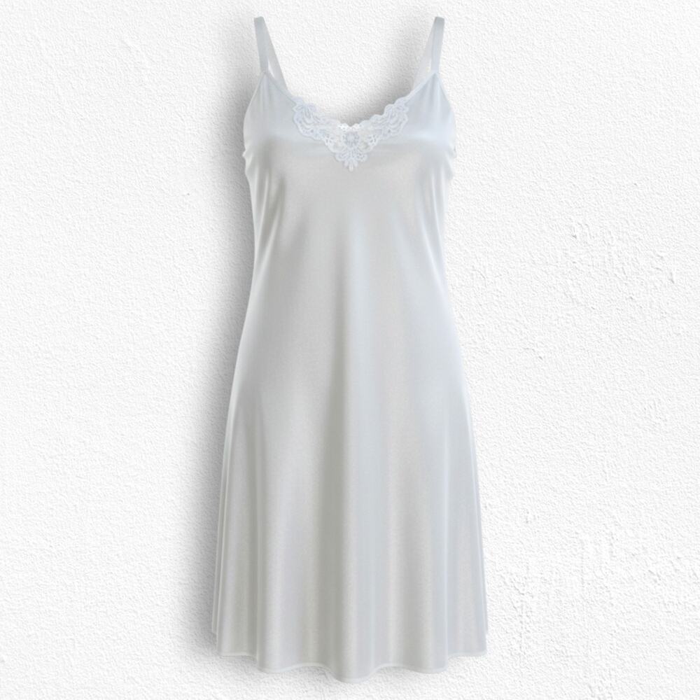 Vintage White Lace Trim Nylon Slip Dress Size Large 1970s 1980s Lingerie - Picture 1 of 8